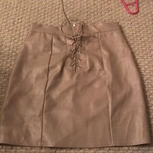 Grey faux leather tie up skirt